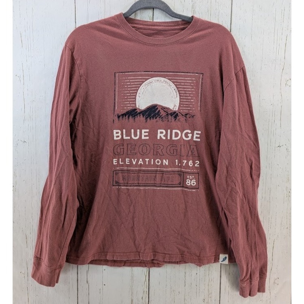 Unwind By League Size Large Red BLUE RIDGE GEORGIA Long Sleeve Graphic‎ Top